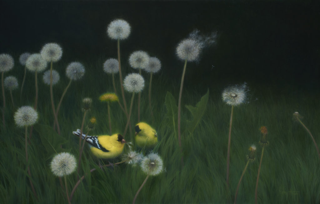  Golden Opportunity • 2017 •  14 x 22 • Oil on linen • American goldfinches  